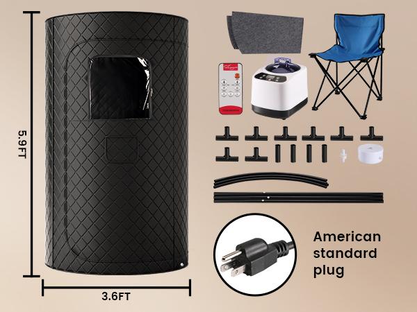 Syvio Portable Sauna Box for Relaxation, Detoxification, Steam Sauna Tent for Home with 3.0L Steamer, Folding Chair, Remote Control, Doormat, 9 Levels, 3.6' x 3.6' x 5.9', Circular