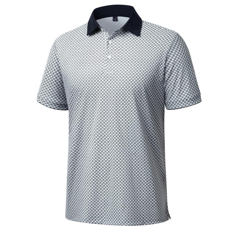 Alimens&Gentle Men's Printed Collar Short Sleeve All Over Print Polo Shirt, Moisture-Wicking, Lightweight, Stretchy, Regular Fit, Versatile for Daily or Business Casual