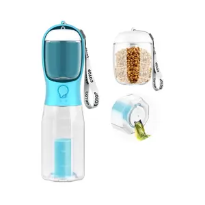 Dog Water Bottle with Food Container & Poop Bag Holder, Travel Water Bowl, Portable Pet Dispenser, Dog Gifts Stuff Accessories Items, Puppy Essentials for Yorkie Chihuahua Walking Hiking