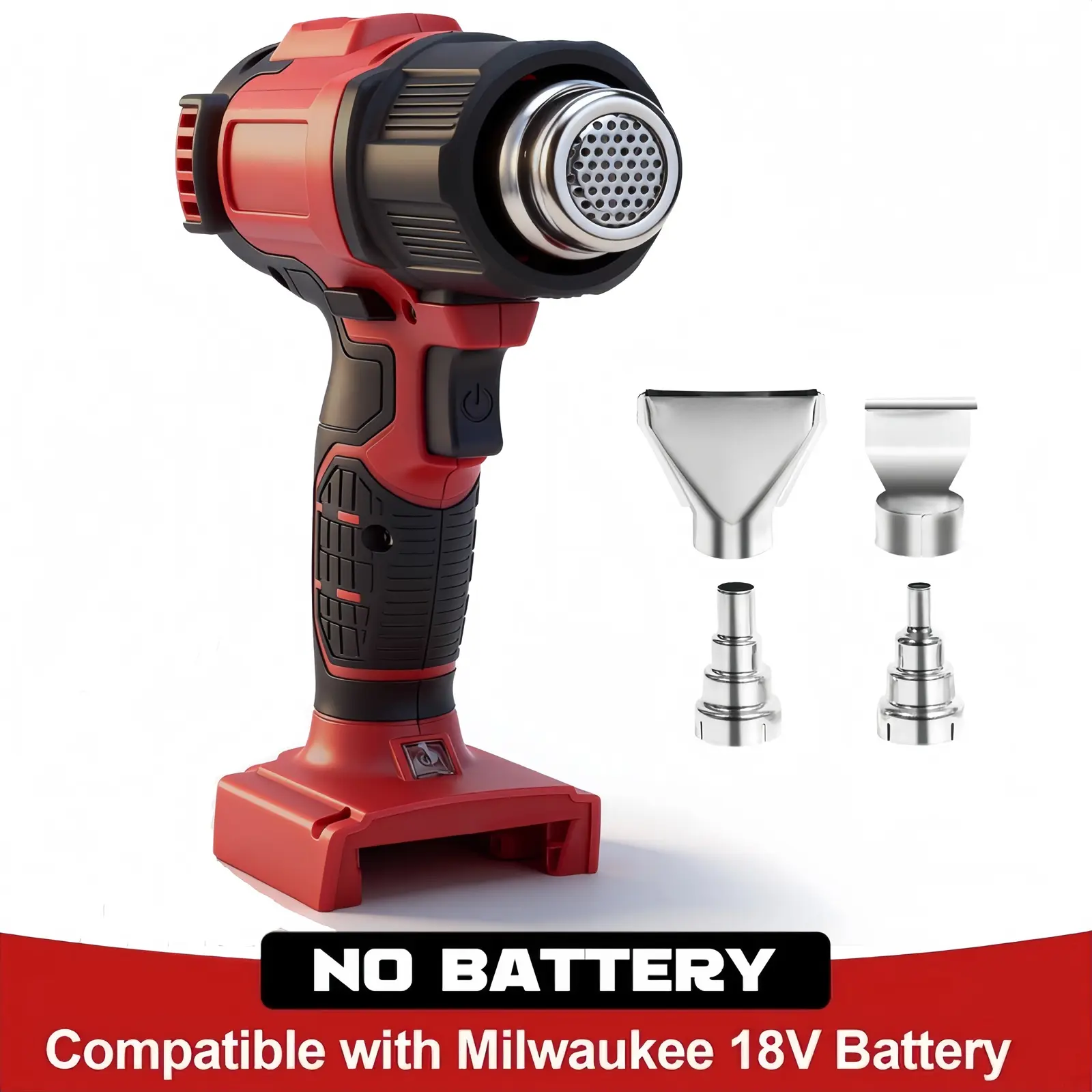 18V Cordless High Power Heat Gun Compatible with Milwaukee M18 Battery - 320W Variable Temp 122°F-1202°F Hot Air Tool with LCD Temp Readout, 4 Nozzles for Shrink Wrap, Crafts (No Battery), High Power Tool, Lcd Display