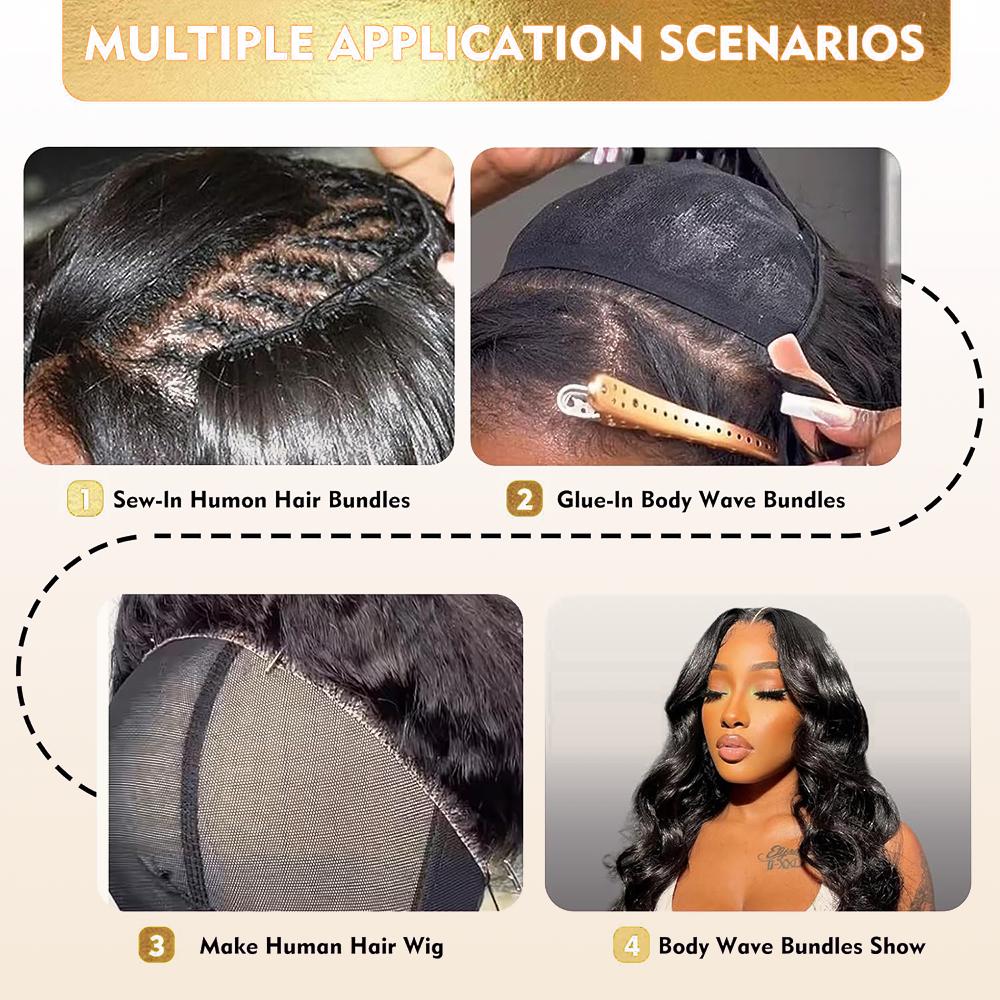 Ramiss 12A Human Hair Bundles with 2x6 Closure Brazilian Body Wave 3 Bundles Human Hair with 2x6 4x4 Lace Closure 100% Unprocessed Virgin Human Hair Weave