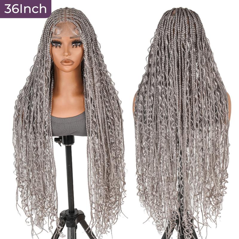 SuperNova #Gray 36" Full Lace Bohemian Box Braided Synthetic Wig, Premium Quality, Lightweight, Ideal for Stylish Hair Transformation SuperNova #Gray 36" Full Lace Bohemian Box Braided Synthetic Wig, Premium Quality, Lightweight, Ideal for Stylish Hair Transformation