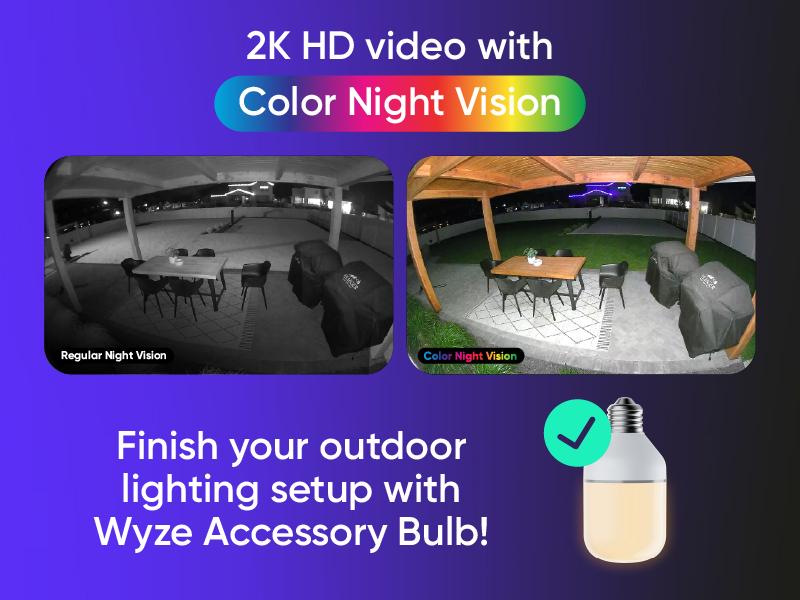 Wyze Bulb Cam — 2K HD Light Bulb Security Camera, 24/7 MicroSD Recording, Color Night Vision, Optional Advanced AI Subscription for Pet/Package/Person Detection, Dimmable LED, Color Night Vision, 2-Way Audio