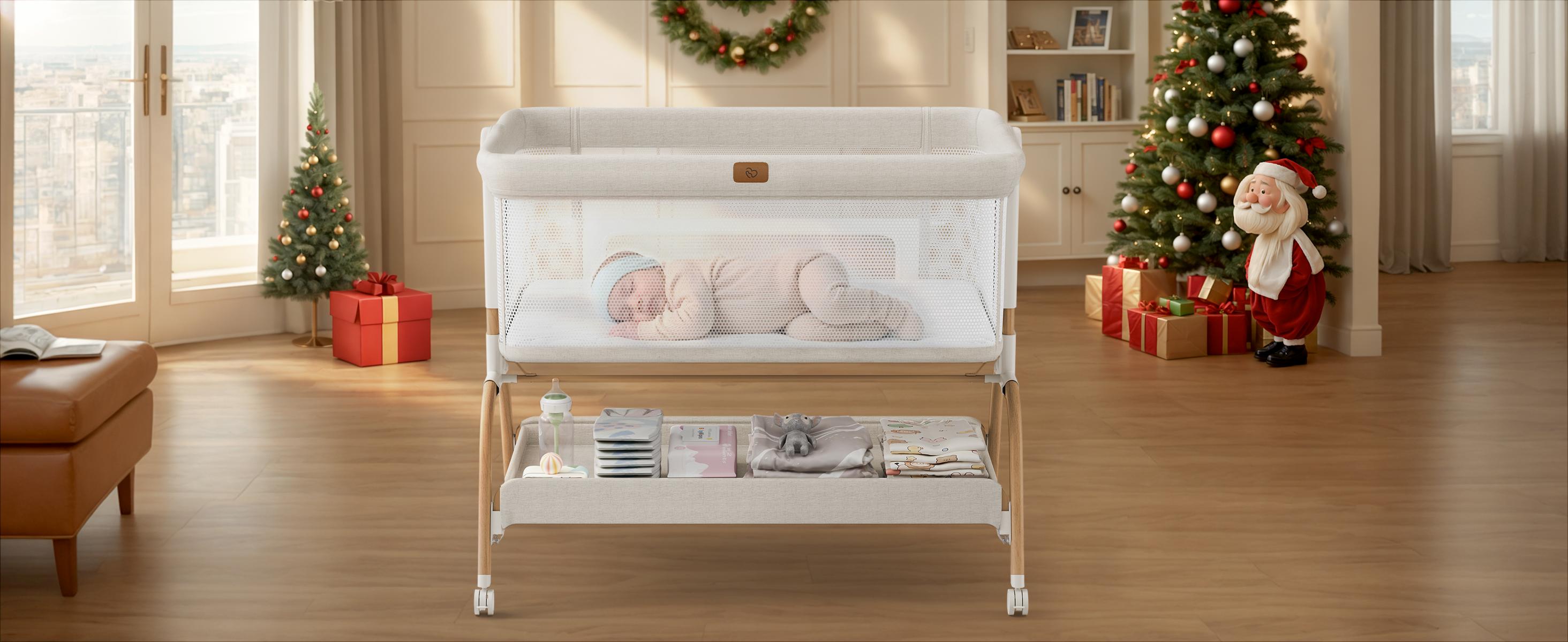 BabyBond 3-in-1 Baby Bassinet Bedside Sleeper, 6-Height Adjustable Crib with Mattress & Soft Breathable Sheet, Full-Mesh Sides and Ventilated Net, Easy-to-Fold Portable Style & Wheels, Safe and Steady Bassinet for Newborns, Ideal Christmas Gift for Babies