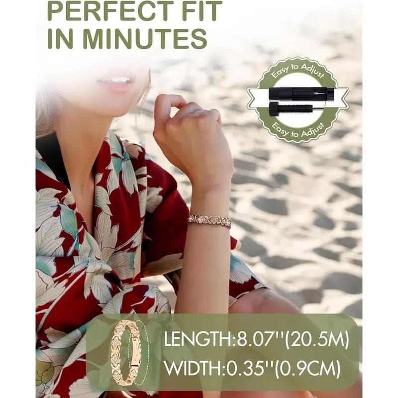 Pure Copper Bracelets for Women 3500 Gauss Magnetic Force Sparkling Cubic Zirconia Adjustable Stretchable Fashionable Layered Design for Outdoor Leisure