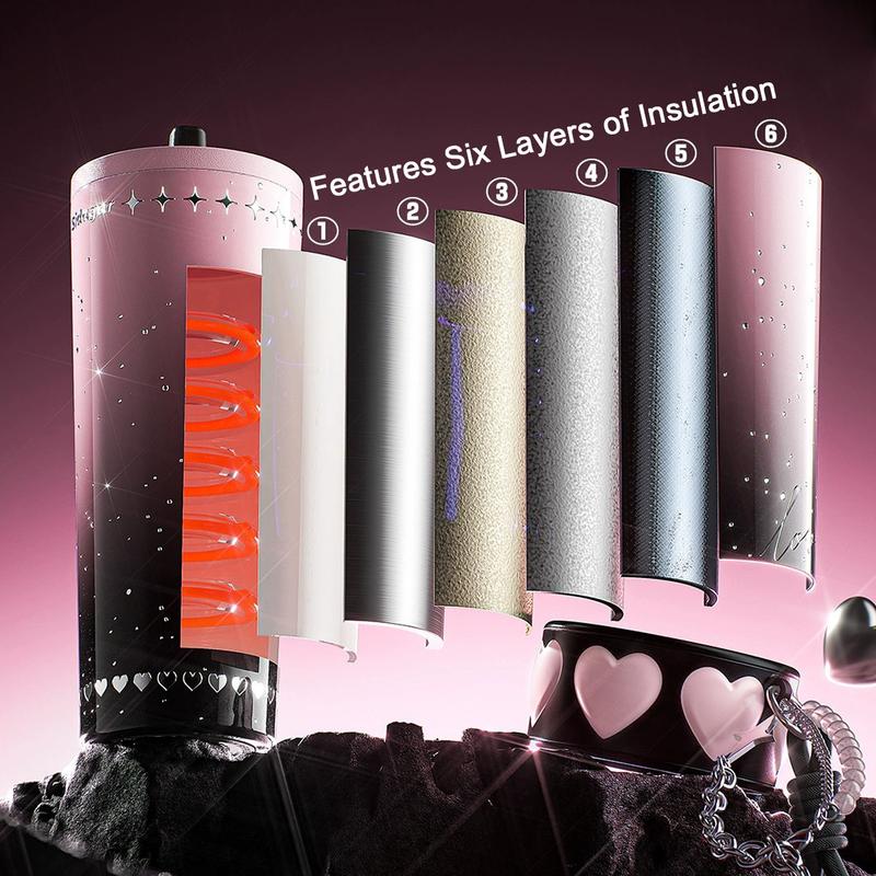 [Sidagar] 24oz Tumbler Water Bottle Cup For Women, Heart Silicone Band With Bracelet Charm, 316L Stainless Steel Ceramic-Coated Interior, Leak-Proof Straw Lid, Portable Drinkware Flask, Wide Mouth Easy Clean, Fits Car Cup Holder,Valentine's Day Gift