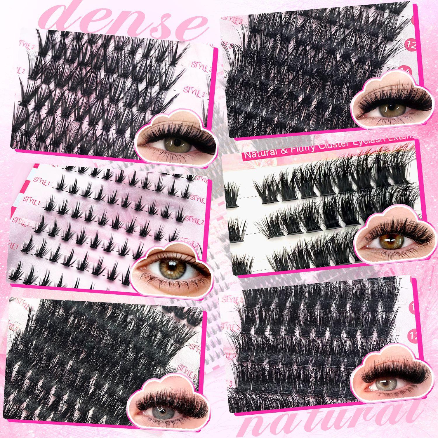 2080Pcs Fluffy Lash Clusters Kit Manga/Cat Eyes/Natural/Dense/Thick/Dramatic/Bottom Lashes Eyelash Clusters 9-18mm 30D 40D 80D 100D DIY Lashes Cluster Eyelash Extensions Kit Individual D Curl False Eyelashes with 2 Bond&Seal 2 Remover 2 Tweezers 5 Brushes