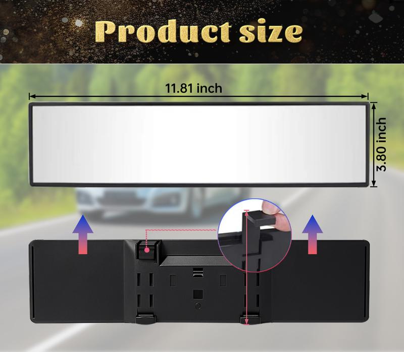 Universal 11.81 Inch Panoramic Convex real view Mirror, Interior Clip-on Wide Angle to Reduce Blind Spot Effectively for Car SUV Trucks Clear Visibility Safety Install Rearview High Definition