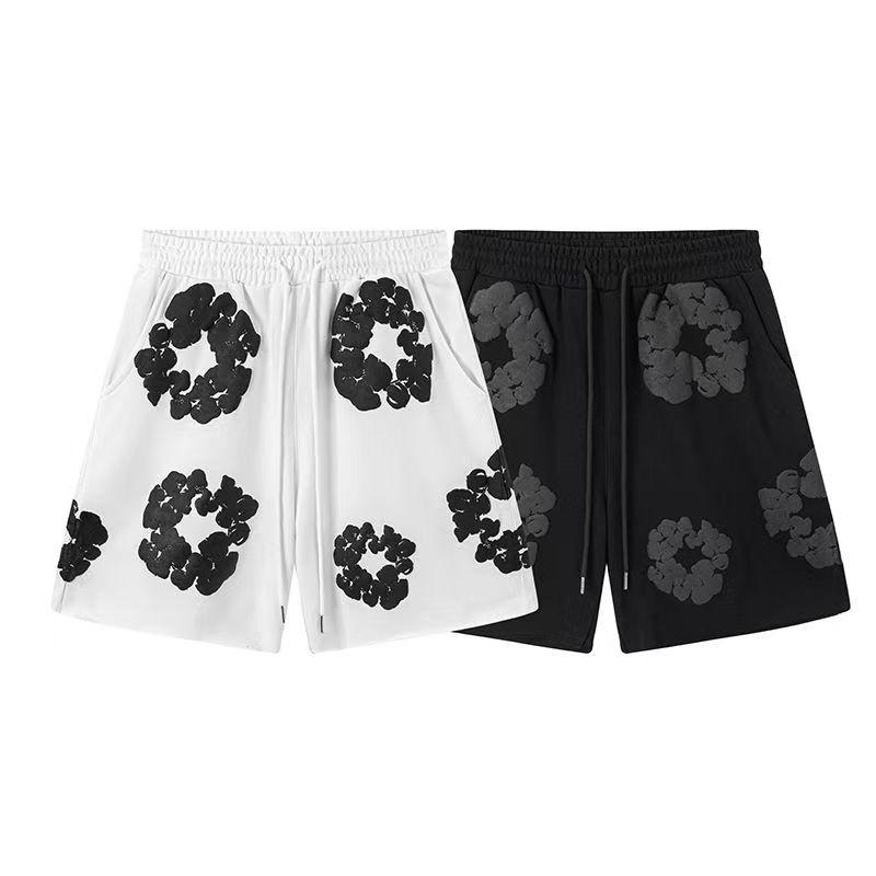 The Cotton 3D Print Wreath Sweatshorts Brand New kapok foam print shorts American high street loose shorts men's Floral Graphic Print Drawstring High Waist Shorts Casual Shorts with Pockets