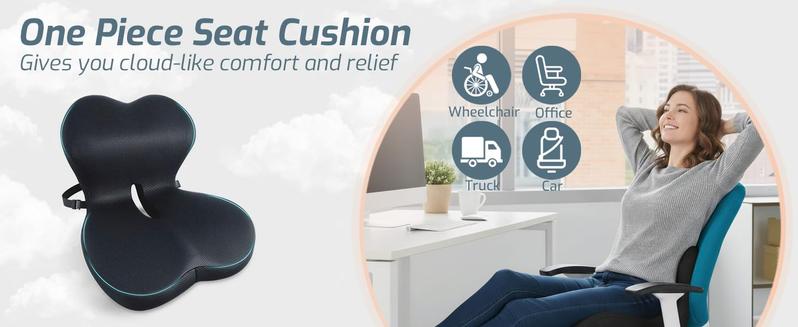 2026 New Upgraded Non-Slip Memory Foam Seat Cushion with Lumbar Support for Back Pressure Relief Office Chair Car Seat Sciatica Pad Adjustable Strap for Desk Gaming Chair