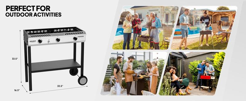 ROVSUN 2/3 Burner Outdoor Propane Burner with Ignition & Regulator, 150,000/225,000 BTU Powerful & Portable Gas Stove Outdoor Stand Cooker for Backyard Patio Cooking Home Camping Brewing Canning Turkey Frying