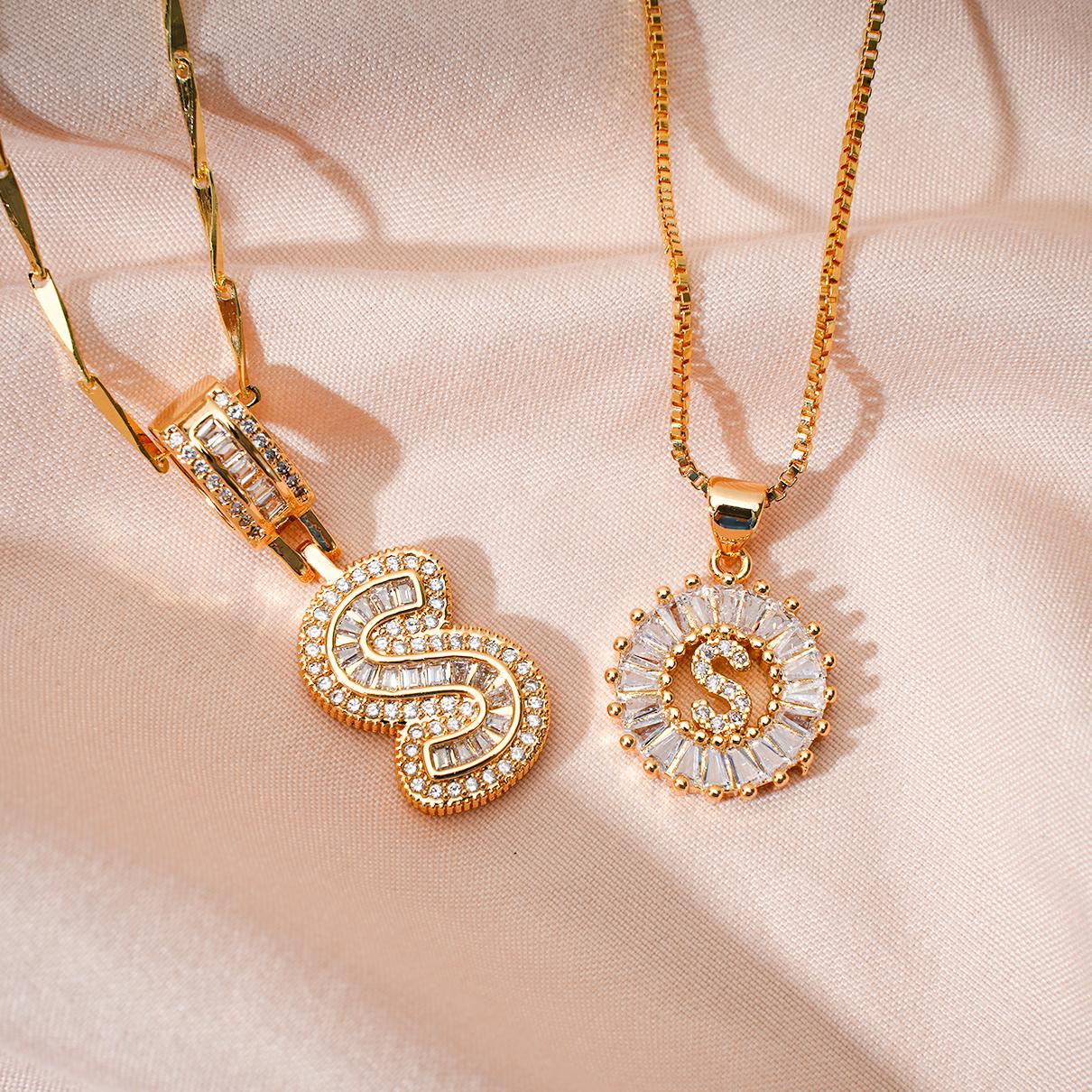 MEIITRUE Her Signature Jewelry 2 Pack Initial Letter Pendant Necklaces 14K Gold Plated Alphabet Necklaces with Adjustable 17''-19'' Chain for Women Mother's Day Jewelry Set