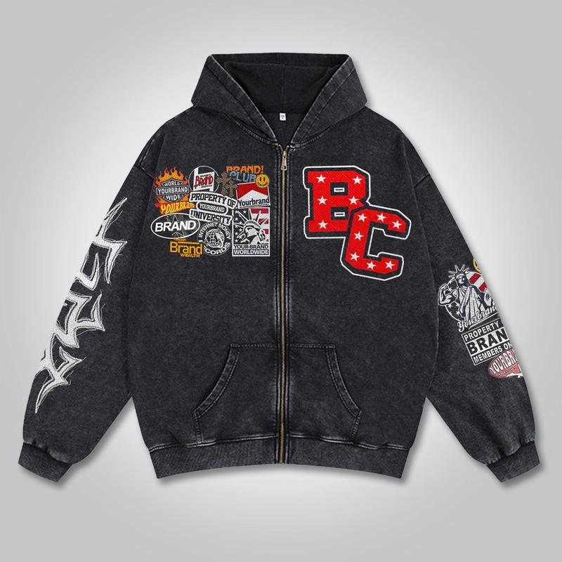 Sopula Studio Men's Retro and Peace Club Hooded Washed Casual Sportswear Street Style With Fun Patterns