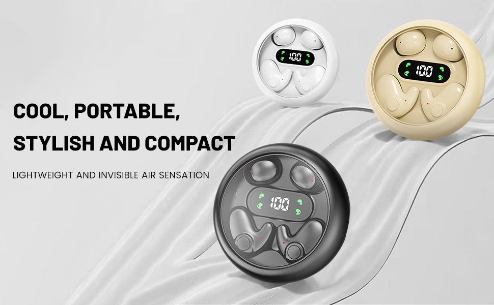 MSHUKCOE Mini Invisible Bluetooth Earbuds 5.4, 10h Playtime, LED Display, Long Battery, Stereo Sound, IPX5 Waterproof, USB Chargeable, Portable Headphones for Side Sleepers