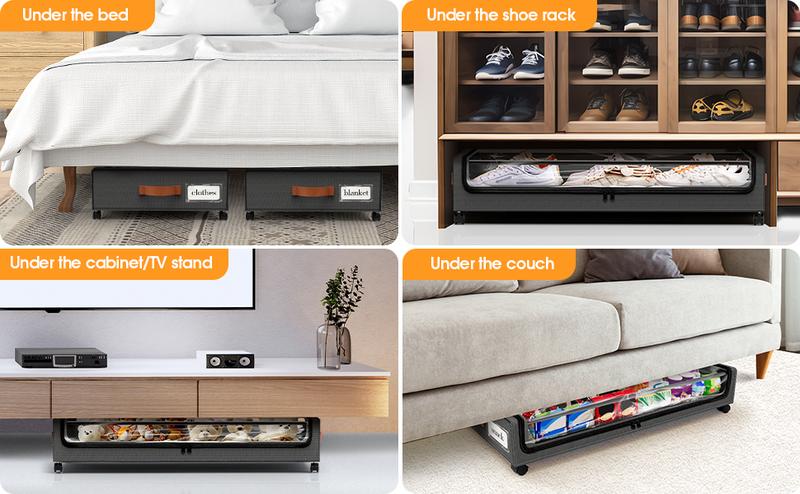 【Valentine's Day gifts】SpaceHacks 2-Pack Underbed Storage Boxes | Silent Wheels | Dustproof ​​Clear PVC Window |Organizer for Apartments/Dorms/Bedrooms |Must Have | Drawers Rolling Under Bed Storage for Clothes,Shoes, Blankets 30.71 x 16.93 x 6.69 in