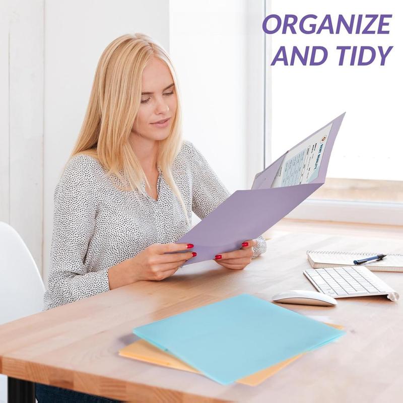 6Pack Folders with Pockets, Pastel Colors, Heavy Duty Pocket Folders, Plastic Folders with Pockets, 2 Pocket Folders Bulk, Aesthetic File Folders, Back to School Office Filing Supplies