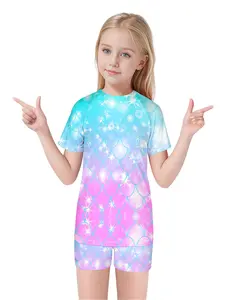 Holafish Girls 2 Pieces Rash Guard Swimsuit Long Sleeve Tankini for 4-10 Years