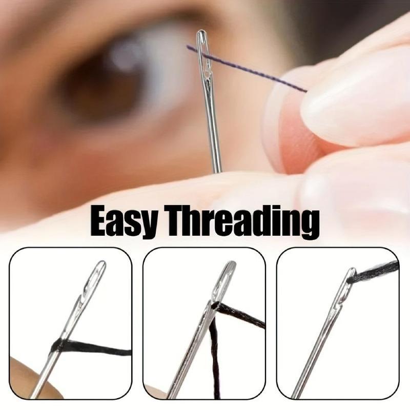 Self-threading Needle Set, 30pcs/set Multi-purpose Household Hand Sewing Needle with Wooden Needle Case, Sewing Supplies for Home & Cloth Shop Use