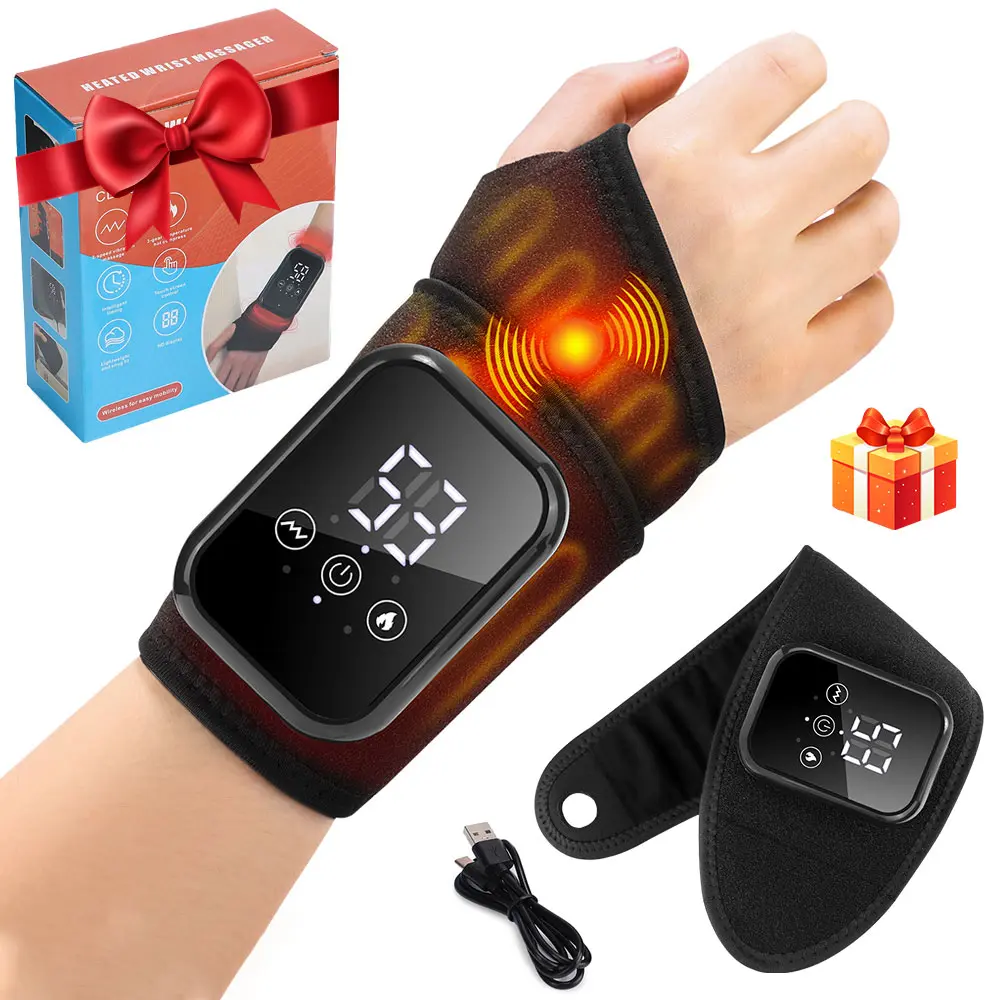 Cordless Wrist Heating Pad, Electric Hand Massage Wrist Wrap with 3 Heating Levels, Adjustable Heating Temperature, 3 Vibrations, Hand Relaxation Device, Perfect Holiday Gift Idea, Heated Wrap, Wireless Heating Pad, Multifunctional Heating Pad
