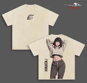 Hinata Hyuga Naruto Anime Double Printed Vintage Washed Tee Unisex Oversize Anime Manga Washed Heavyweight Cotton T-shirt