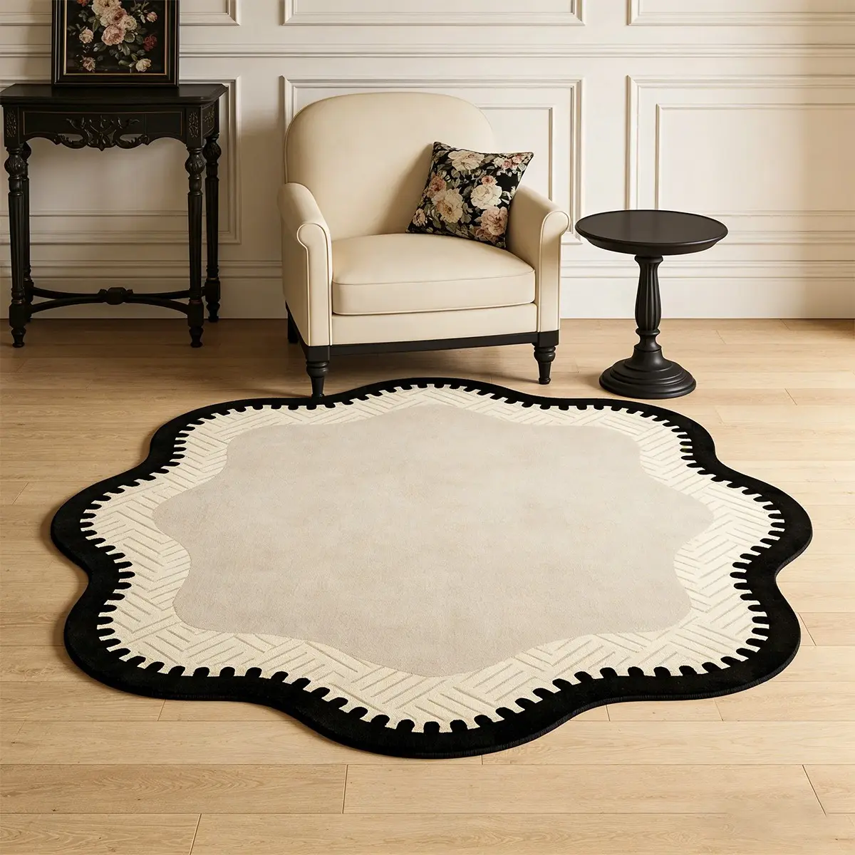 French Vintage Elegant Round Rug, Soft Comfortable Non-Slip Washable Carpet, Home Decor for Living Room Bedroom Bathroom Kitchen Dining Room, Home Decorative Rugs, House Decor Rug