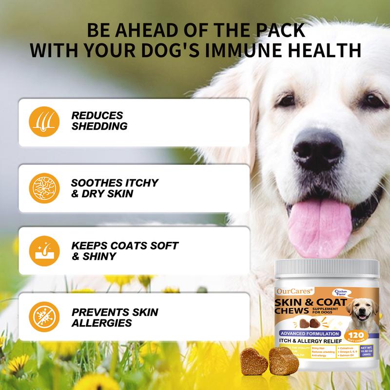 OurCares Salmon Oil for Dogs Skin and Coat Omega 3，6，9 Fish Oil Chews Dog Allergy Relief Chews Itch Relief Supplement Chicken Flavor - 120 Soft Chews Pet Daily Chewable