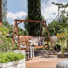 VINGLI Heavy Duty 660 LBS Wooden Swing Frame with Extra Bottom Connection Board, Upgraded A-Frame Porch Swing Bench Stand for Indoor & Outdoor (Rustic)