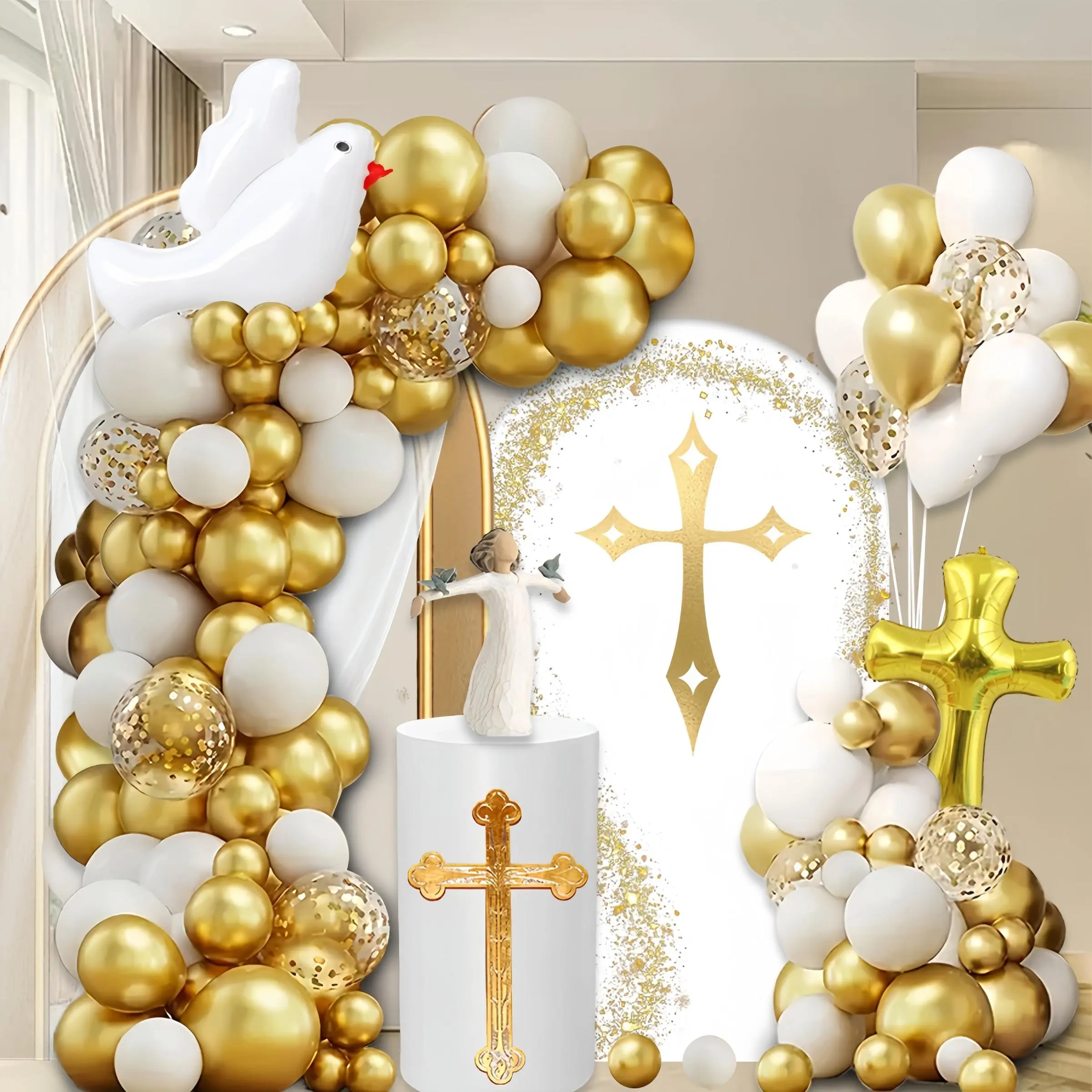 104pcs baby themed balloon party decoration set, Balloon decorations kit, Balloon Garland, platinum balloons paired with aluminum foil balloons, God's prayer party, baby bath, birthday party decoration, Decorations Supplies