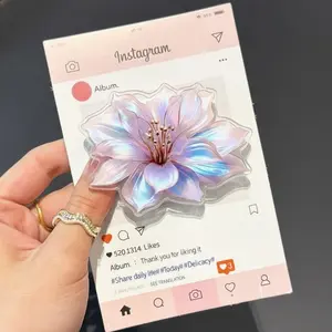 Aesthetic Iridescent Flower MagSafe Phone Grip – Magnetic Pop Socket & Kickstand – Cute Floral Phone Accessory