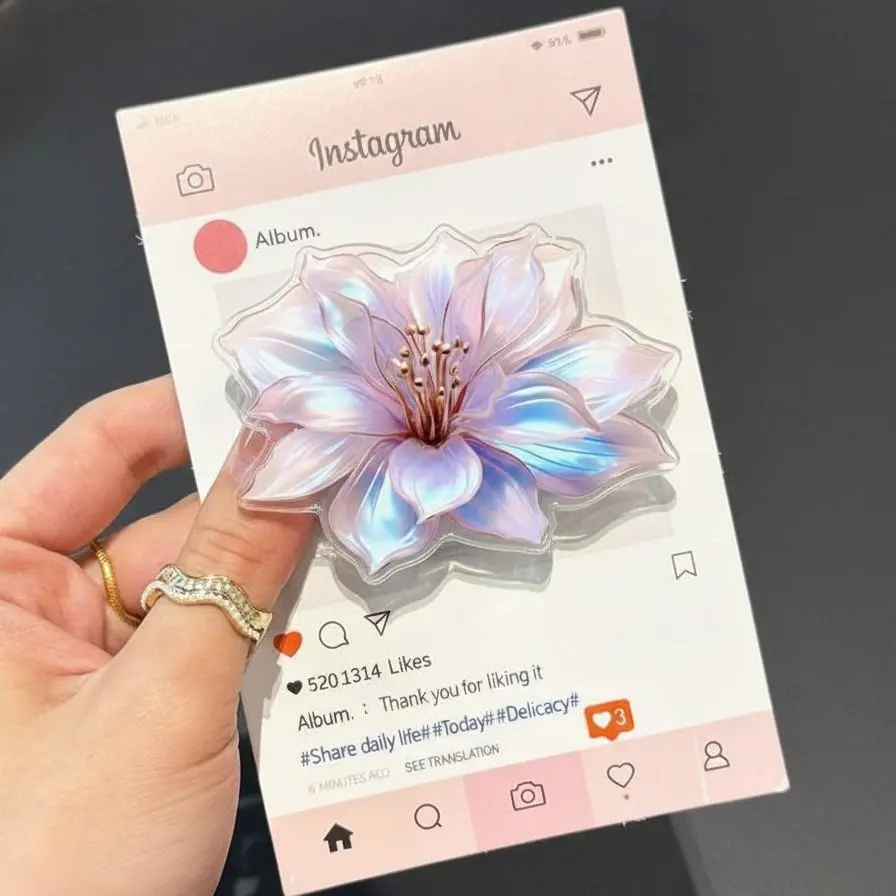 Aesthetic Iridescent Flower MagSafe Phone Grip – Magnetic Pop Socket & Kickstand – Cute Floral Phone Accessory
