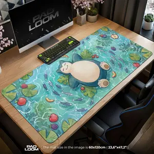 Snorlax Floating Mouse Pad, Cute Gaming Desk Mat, Watercolor Anime Art, Relaxing Pond XL Keyboard Mat, Lazy Day Office Decor