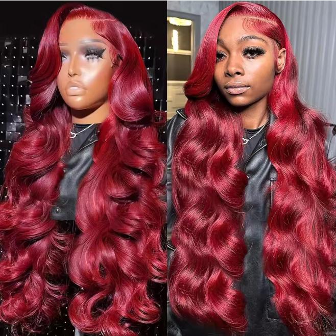 Bling Hair Burgundy 13x6 HD Lace Frontal Human Hair Wig Red Colored Lace Front Human Hair Wigs Body Wave Human Hair Wigs Pre Plucked 180%