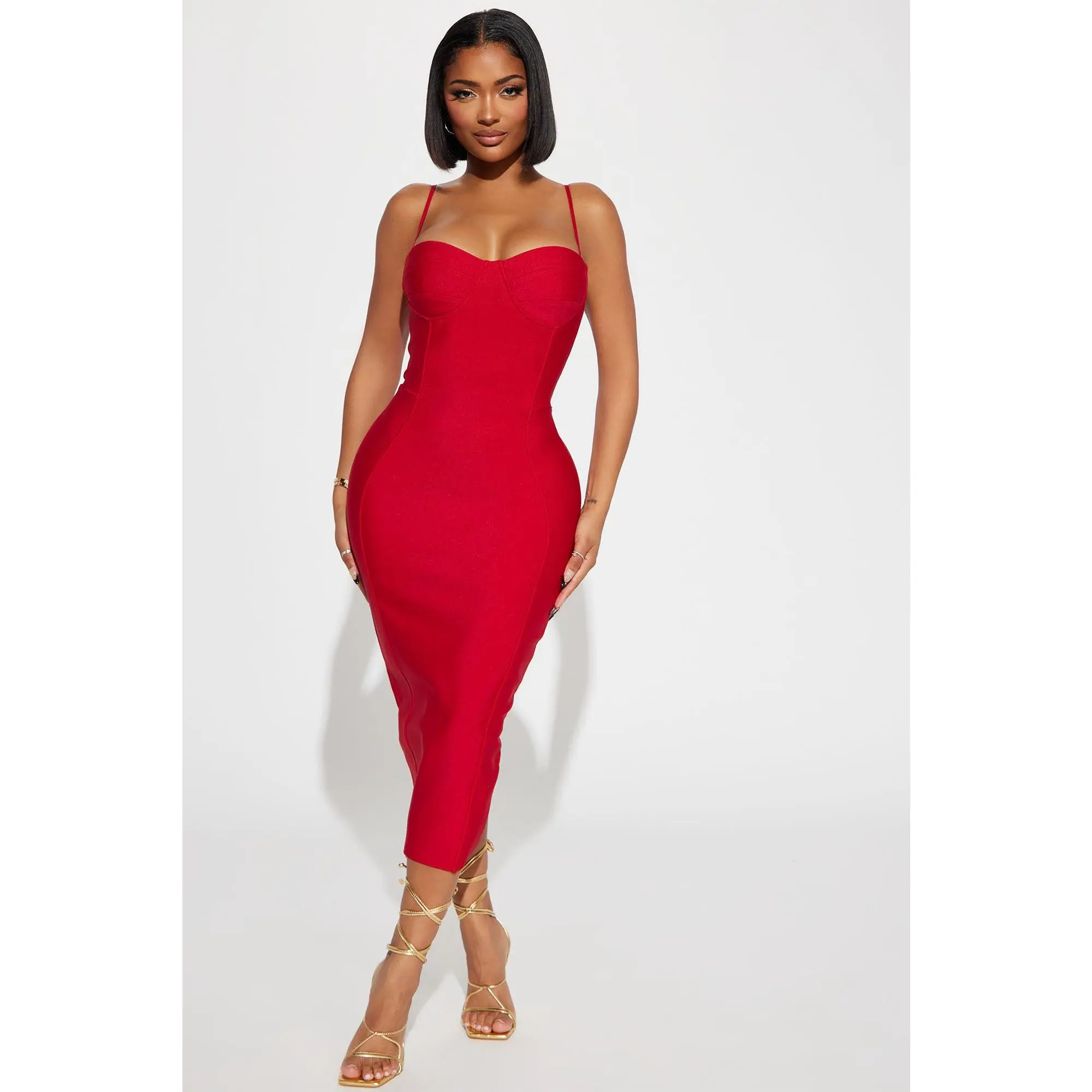 Becky Bandage Midi Dress - Red