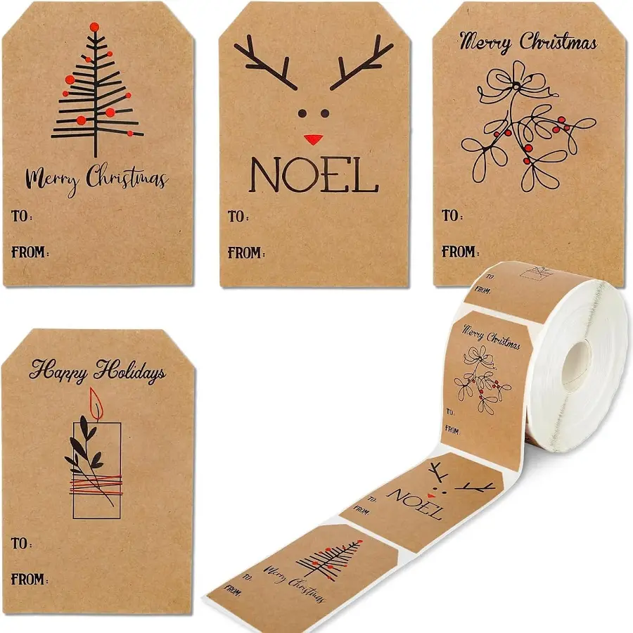 120 Sheets Christmas Self-Adhesive Paper Labels, Personalized Labels, Decorative Labels, Sticky Labels, 4 Styles Festive Tree Reindeer Gift Tags Sticker, Holiday Stickers, Perfect for Holiday Decorations & Gifts