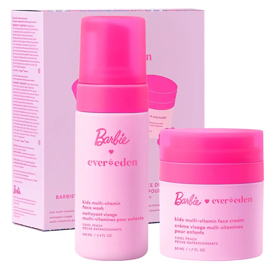 Barbie x Evereden Kids Happy Face Duo | Multi-Vitamin Face Wash + Face Cream | Limited Edition | Ages 3+