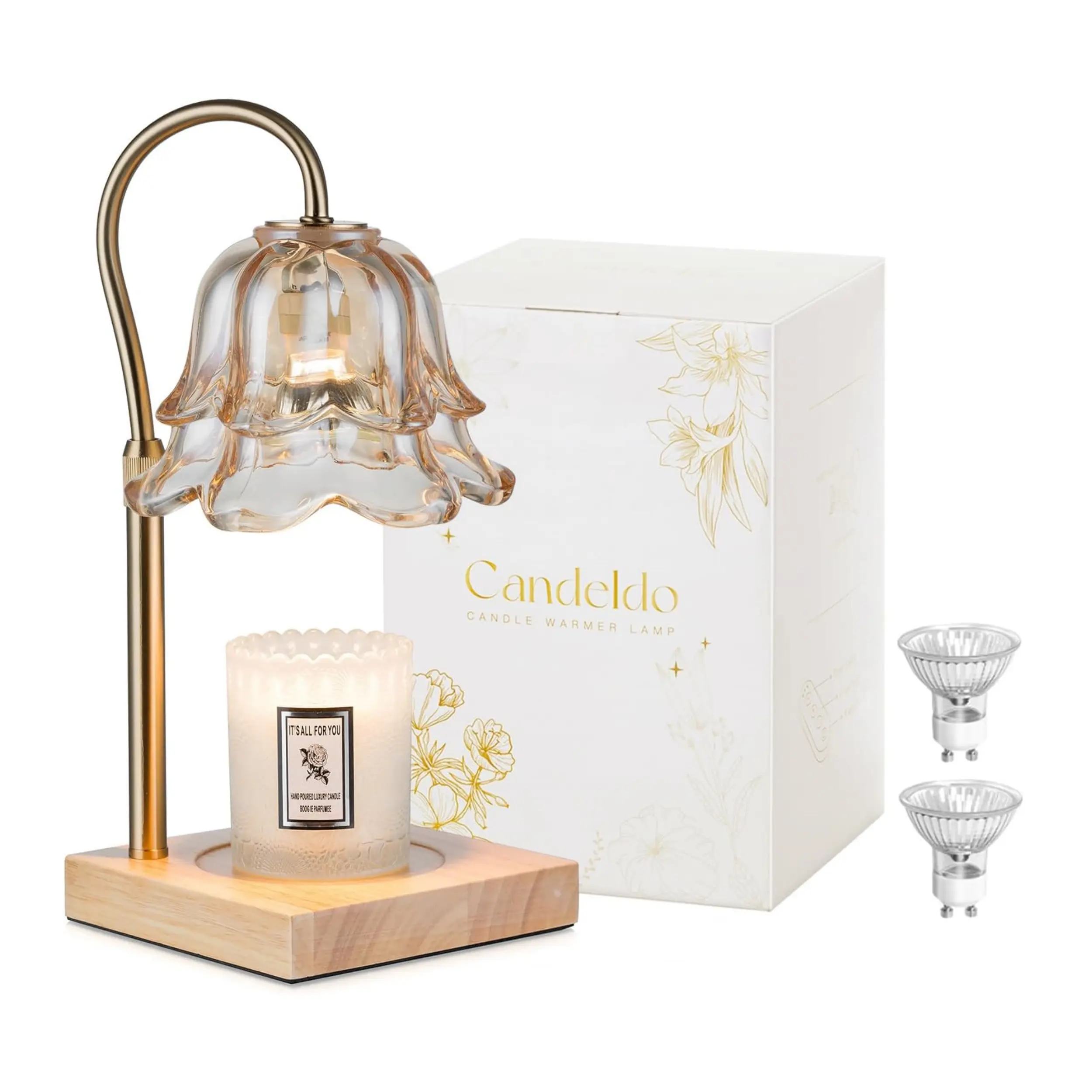 Candle Warmer Lamp, Lily of the Valley Flower Lamp, Height Adjustable with Timer, 2 Bulbs Included, Flameless Fragrance Lamp for Home Bedroom Decor, Ideal Gift for Mom Birthday