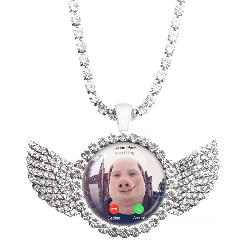John Pork Calling Necklace Funny Pig Phone Meme Pendant Cute Trendy Chain Jewelry