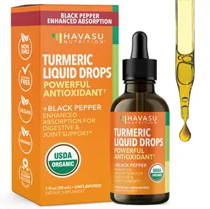 Havasu Nutrition Turmeric Supplement - Vegan & Organic Liquid Drops with Black Pepper for Digestive, Gut, & Joint Health Support - Healthcare (30ml)
