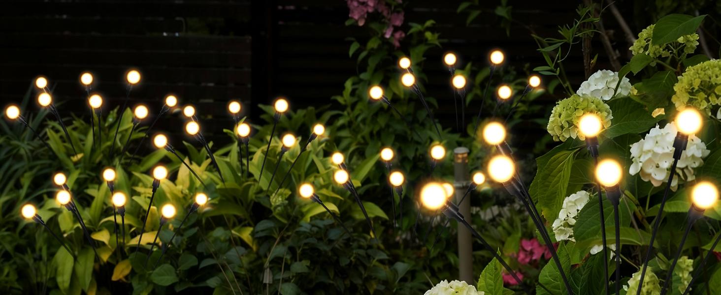 Solar Garden Lights, LED Swaying Solar Lights Outdoor Waterproof, Warm White Firefly Outdoor Decorative Lights, Garden Decor, Yard, Patio, Pathway Decoration Gardening Gifts