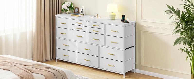 【24H-Online Help】Raybee Furniture TV Stand with 16 Storage Drawers & Power Outlet, Heavy Duty Metal Frame & Wood Top Media Console, Large Entertainment Center for Living Room, Bedroom, Closet, Modern Home Decor Storage Cabinet Organization for Small Space