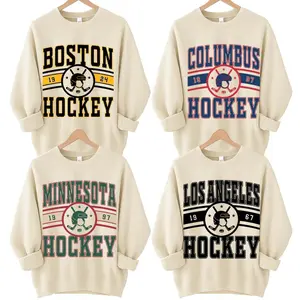 Vintage 90s All Team Hockey fan Sport Sand Color Sweatshirt, Retro All Team Hockey, Ice Hockey Shirts, Game Day Menswear Classic Fabric