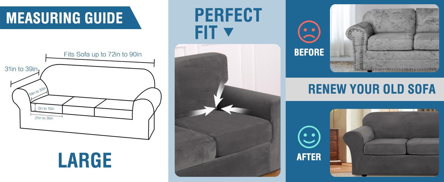 H.VERSAILTEX Velvet High Stretch Sofa Slipcover Sofa Cover Furniture Protector Form Fit Luxury Thick Velvet Extra Large Sofa Cover(Gray)