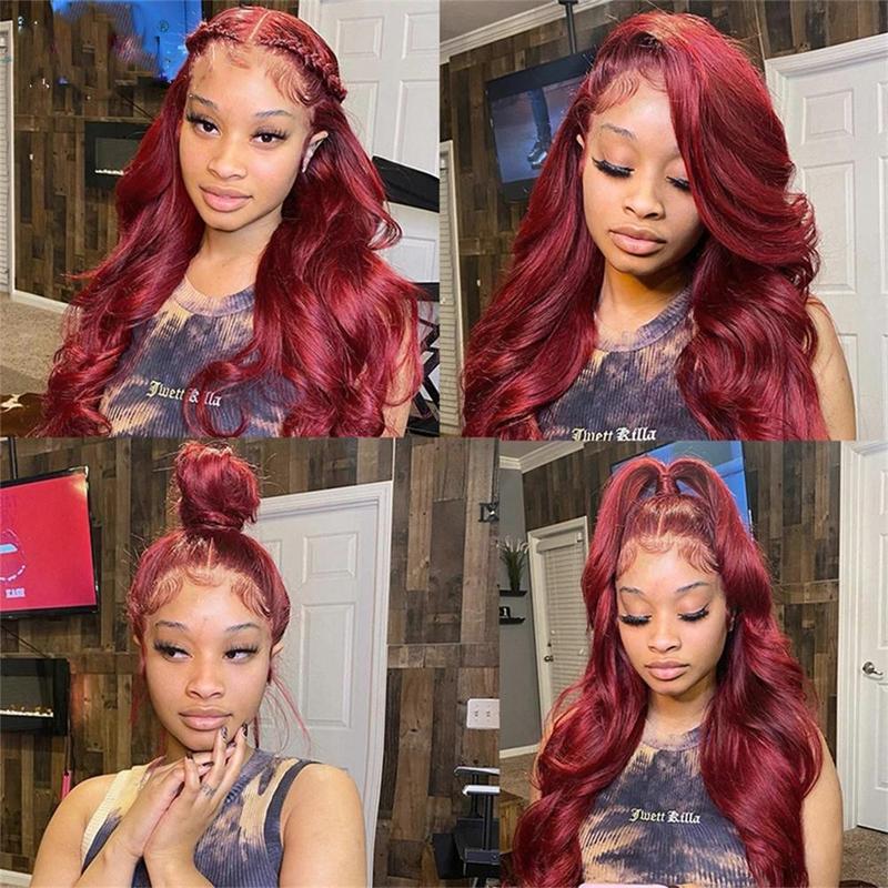 [NEW] 99J Burgundy Lace Frontal Wig 13x6 Body Wave Lace Front Wig HD Transparent Lace Frontal Wig Human Hair Pre Plucked 99j Red Color