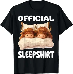 Scottish Highland Cow Official Sleepshirt Pajamas Nightgown Summer Casual Shortsleeve Cotton T-Shirt Streetwear Crewneck
