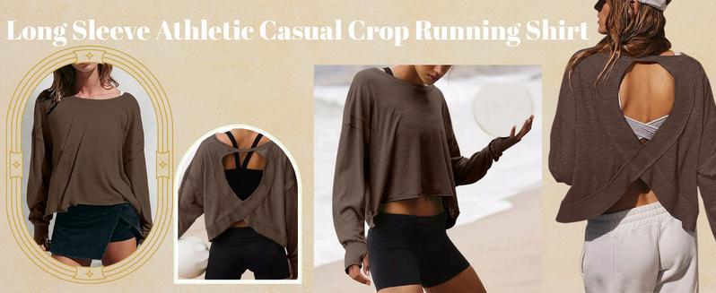 WoodBerry Women's Open Back Workout Top Long Sleeve Athletic Shirts Casual Yoga Y2k Athletic Gym Slouchy Crop Running Tees WoodBerry Women's Open Back Workout Top Long Sleeve Athletic Shirts Casual Yoga Y2k Athletic Gym Slouchy Crop Running Tees