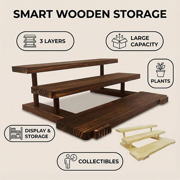 Solid Wood Shelf with Multi-layer Storage Extra-large Capacity Three-tier Design for Desk Storage Figure Display & Plant Placement Tames Your Messy Desk