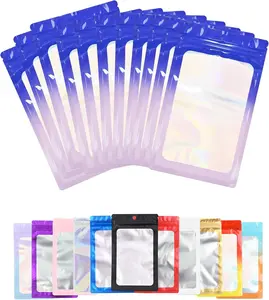 100 Pack Resealable Plastic Bags for Food Storage, Zipper Bags with Clear Front Window, Packaging Pouch for Small Business (Purple & Blue, 2.4x3.9 inch)