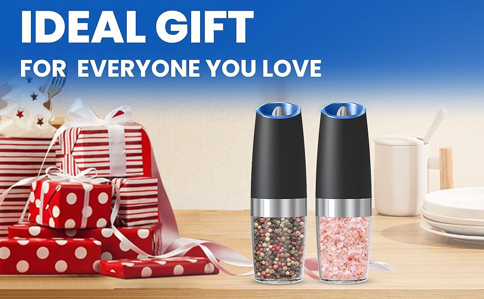 Electric salt and pepper grinder set, adjustable coarseness with LED light, 2-pack, one-handed kitchen grinder, large capacity automatic salt and pepper grinder, suitable for kitchen,Utensils Kitchenware Ceramic Seasoning,Christmas Gifts New Year Gifts Re