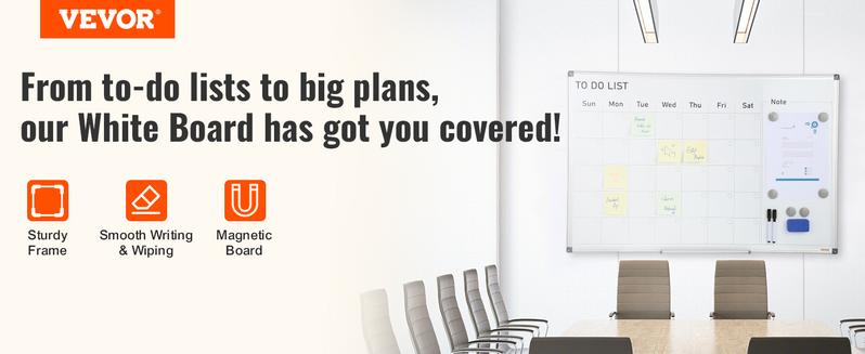 VEVOR Calendar Whiteboard, TikTokShopBlackFriday, 36 x 24 Inches Magnetic Dry Erase Calendar Board, Monthly Planner Whiteboard for Wall, 1 Magnetic Erase & 2 Dry Erase Marker & Movable Tray for Restaurant Office Home School