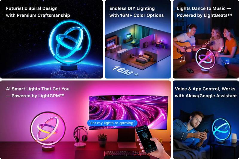 Lepro RGBIC AI Smart Table Lamp, Music Sync Smart Table Lamp Work with Alexa Google, LED Desk Lamp with 16M Colors, Color Changing Atmosphere Lamp for Bedroom Living Room Dimmable Night Light APP Control No Remote, 2.4 GHz
